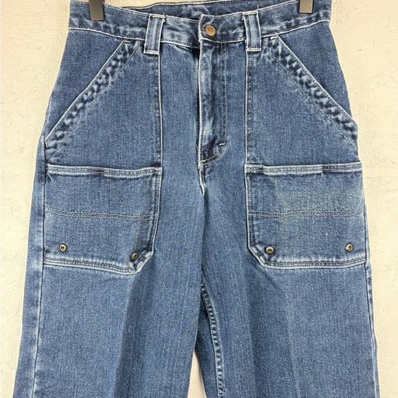 Vintage Wranglers 90s Blue Denim Cargo Baggy Wide Leg Jeans Y2K Boy Sz 12 - Picture 3 of 10